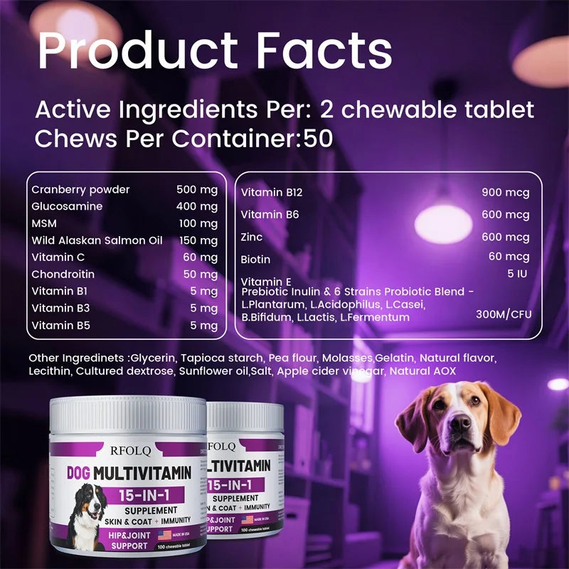 Dog Multivitamin - Promotes Digestive and Joint Health, Reduces Allergies and Hair Loss, Promotes Healthy Skin and Coat