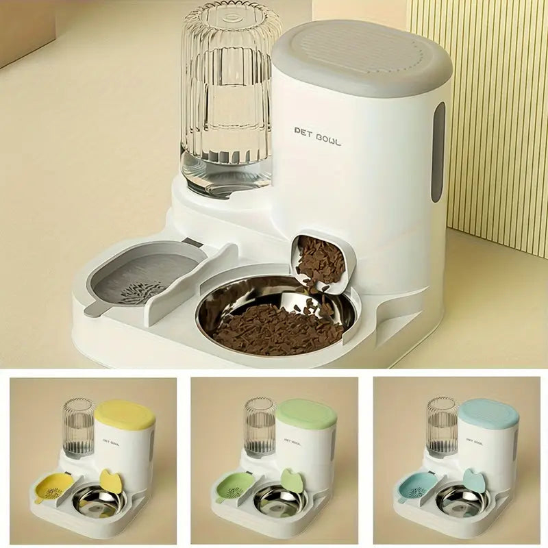 Integrated Automatic Cat Water Fountain & Food Dispenser Set